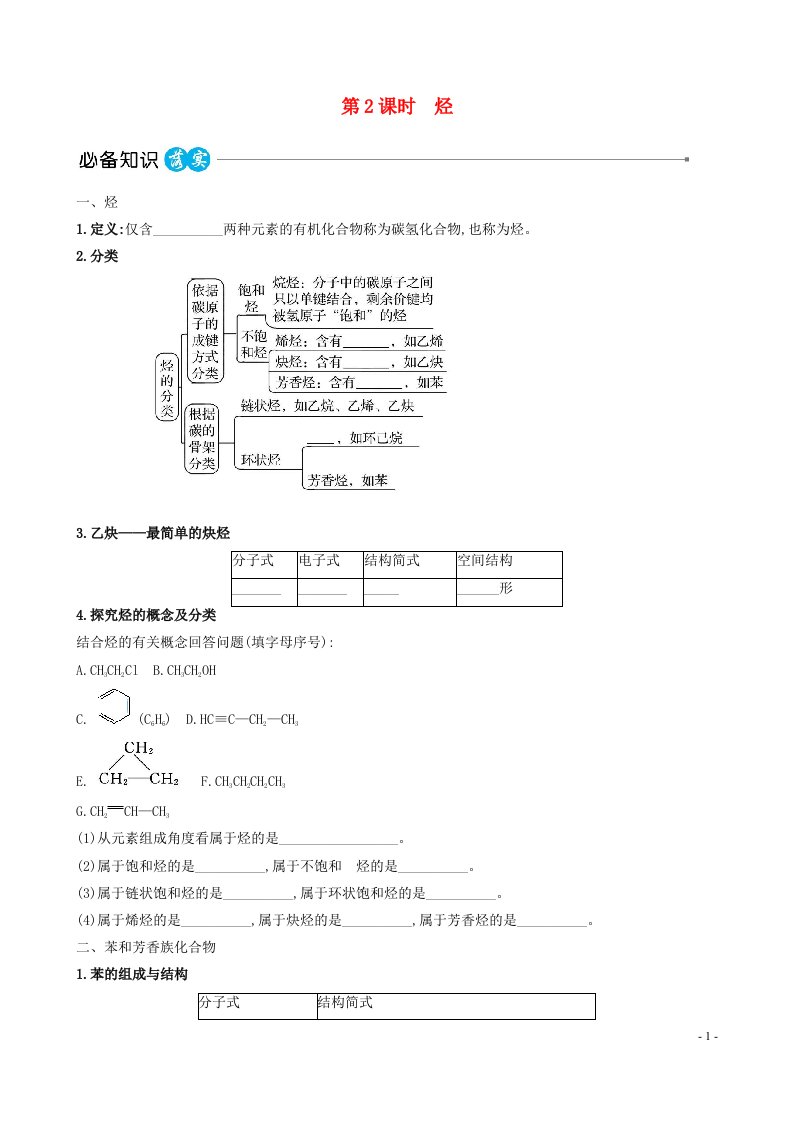 2023版高中化学第七章有机化合物第二节乙烯与有机高分子材料第2课时烃课时讲练作业新人教版必修第二册