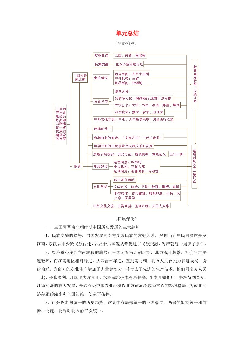 2025版高考历史一轮总复习中外历史纲要上第2单元三国两晋南北朝的民族交融与隋唐统一多民族封建国家的发展单元总结