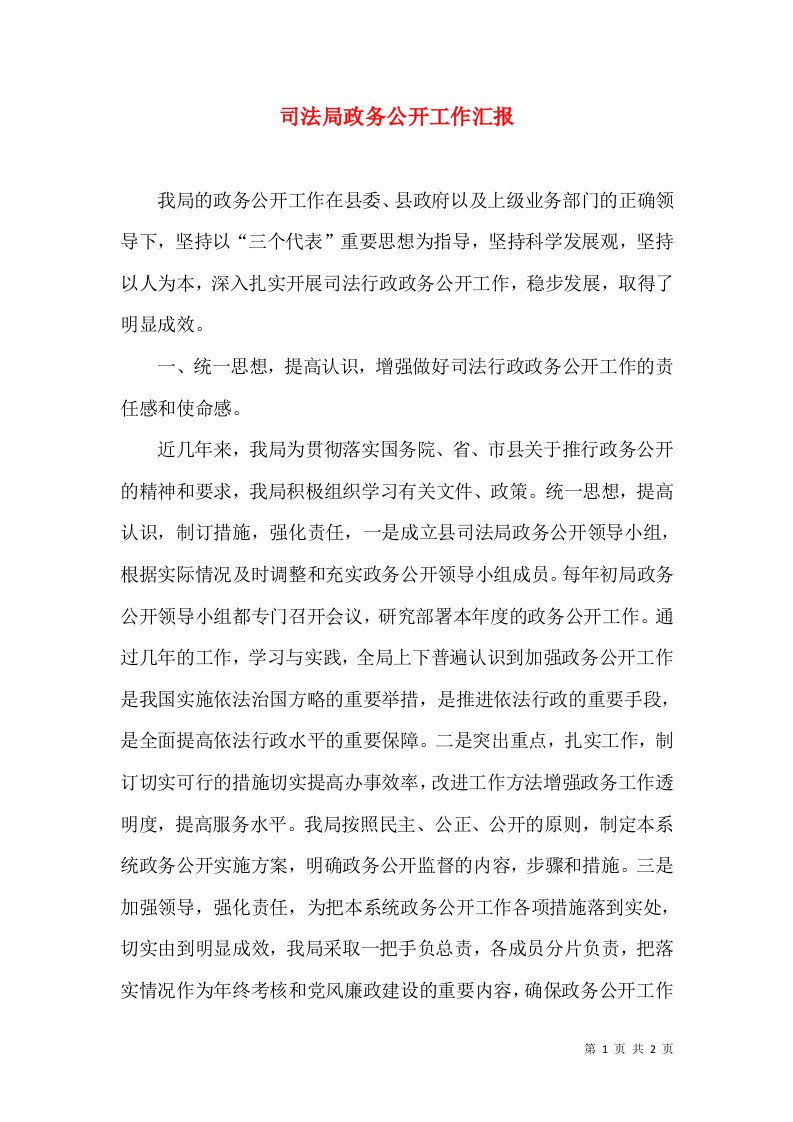 司法局政务公开工作汇报（三）