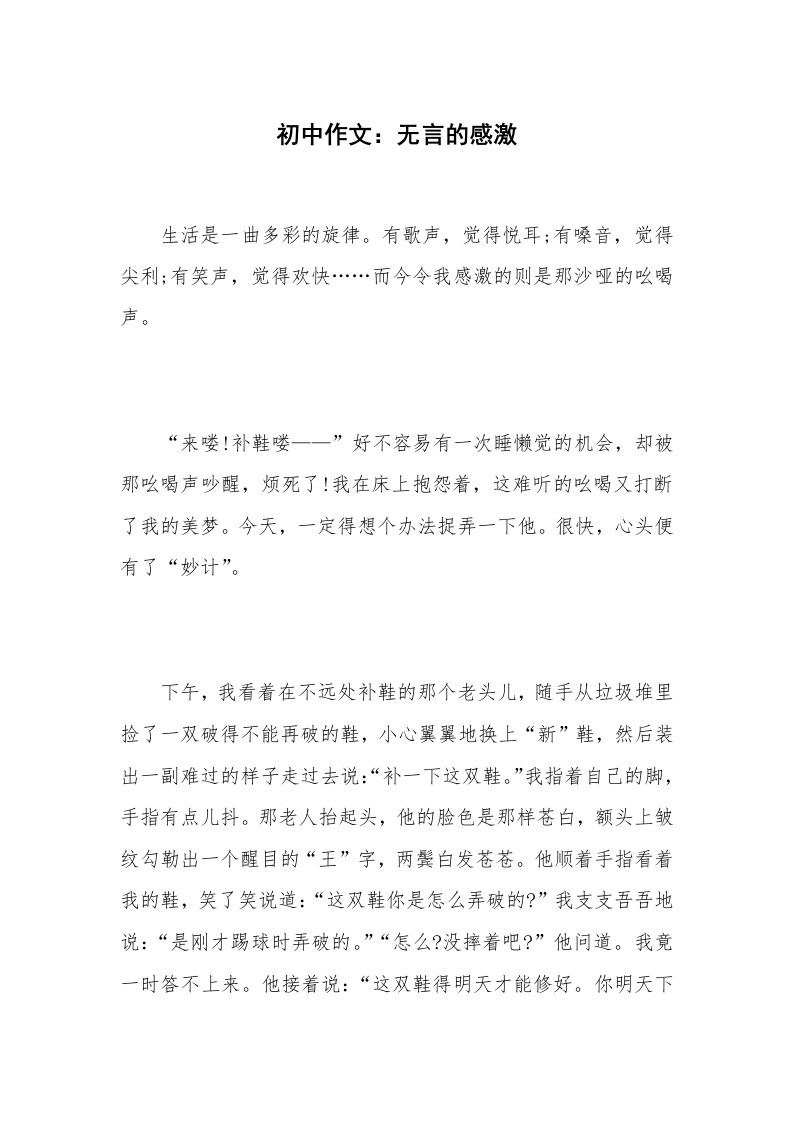 初中作文：无言的感激