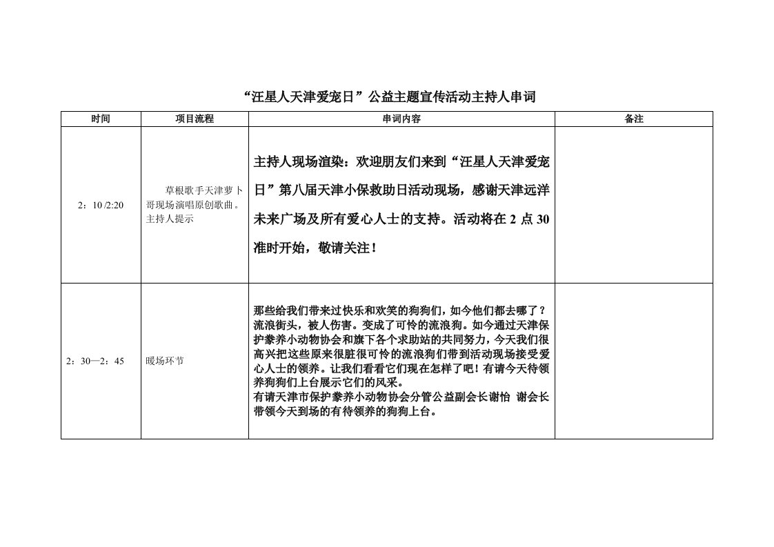 宠物活动主持人串词