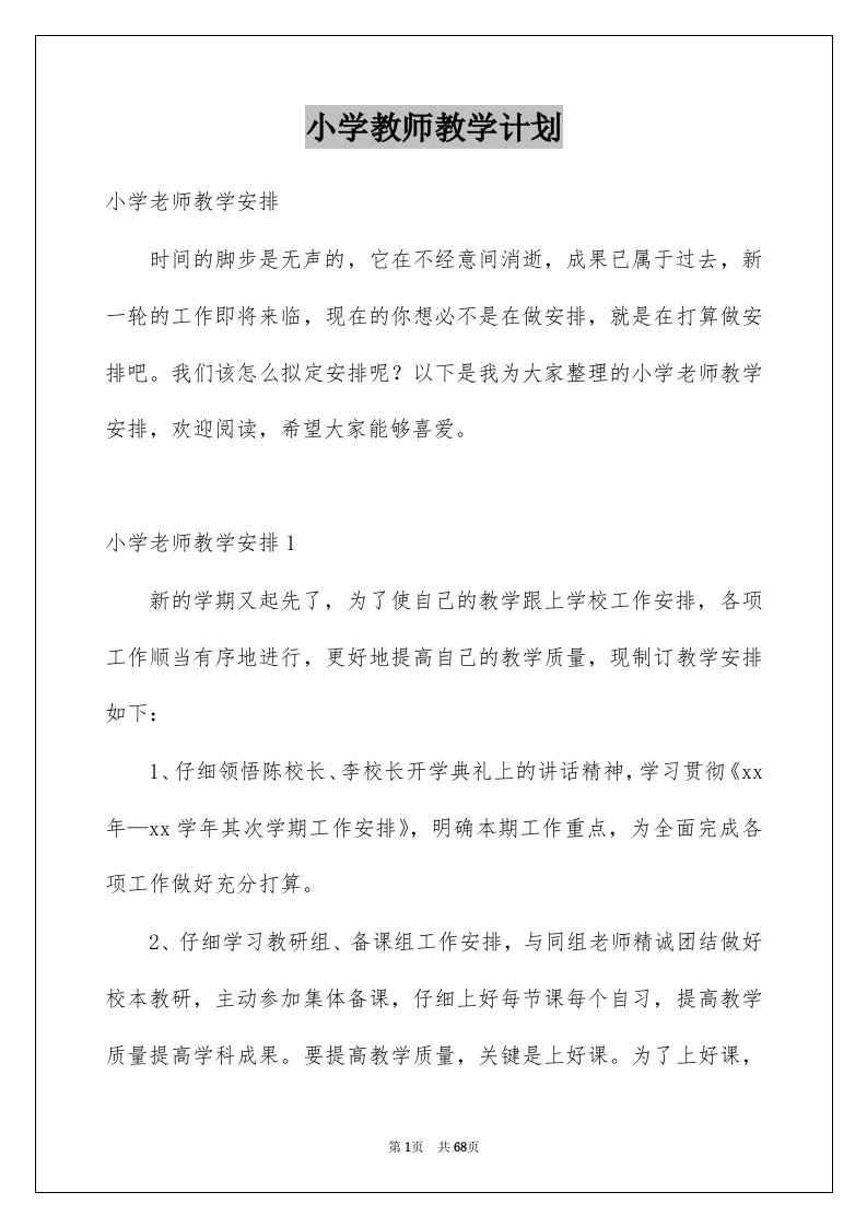 小学教师教学计划例文6