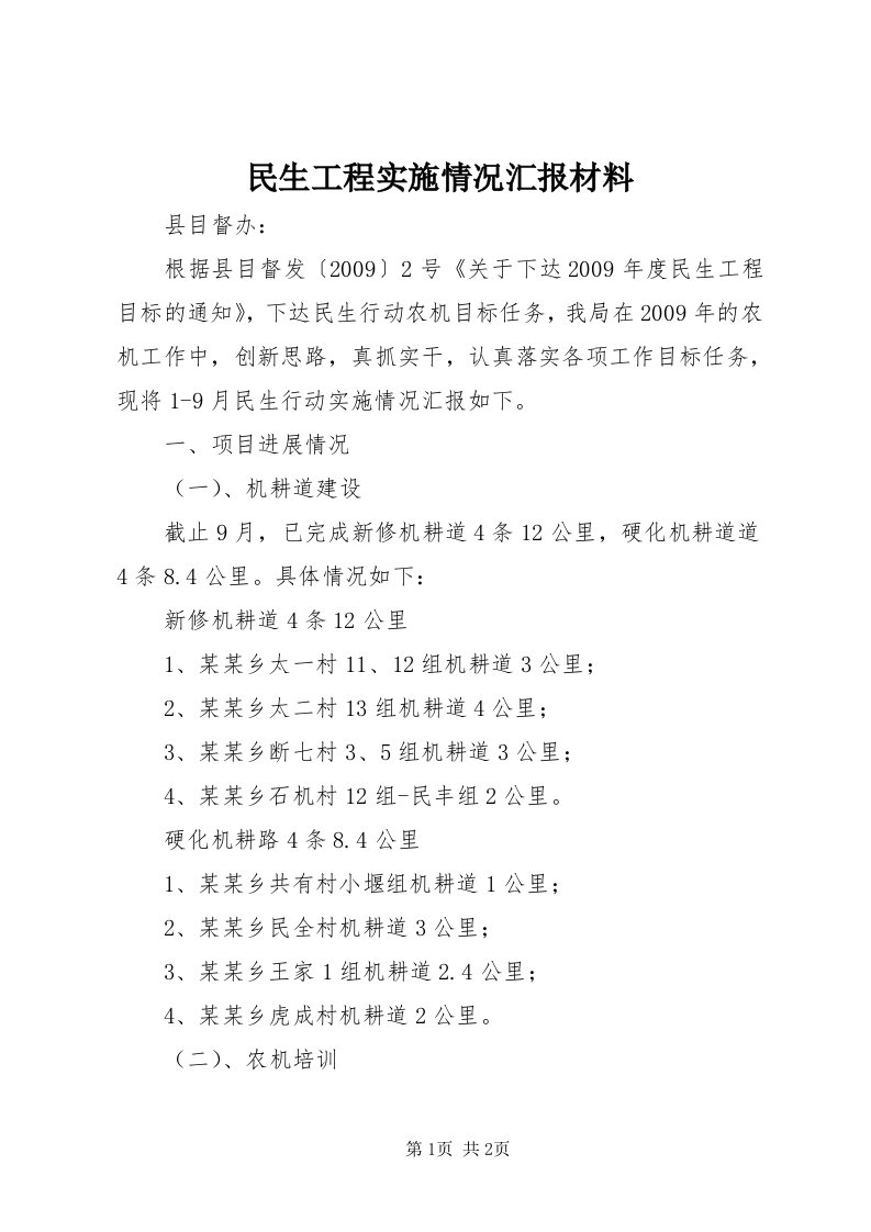 4民生工程实施情况汇报材料