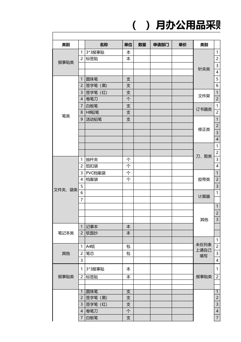 办公用品采购计划表