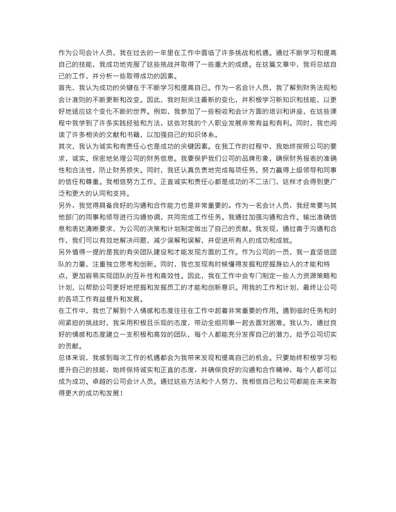 公司会计人员个人工作总结