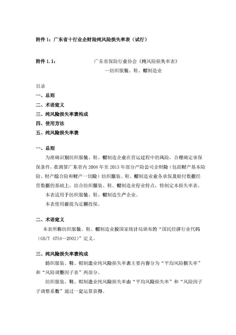 广东省十行业企财险纯风险损失率表(试行)doc