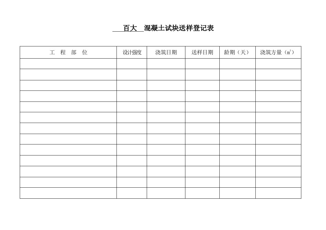 混凝土试块送样登记表