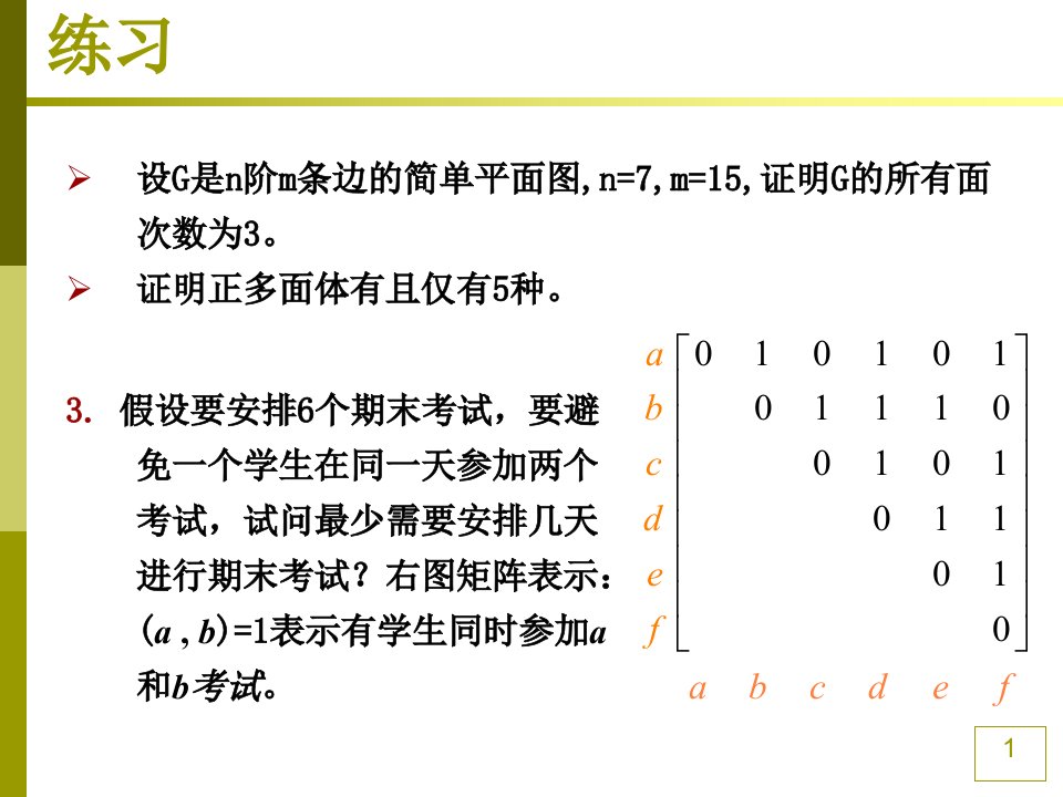 设G是n阶m条边的简单平面图,n=7,m=15,证明G的所有面次数为3