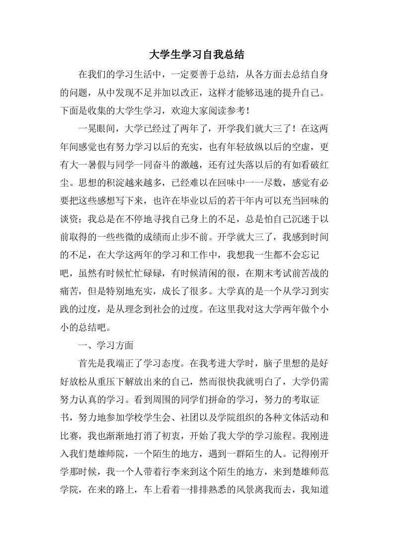 大学生学习自我总结