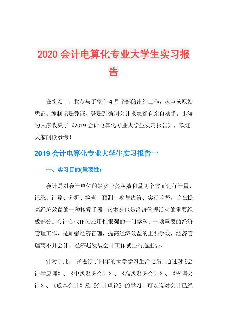 会计电算化专业大学生实习报告