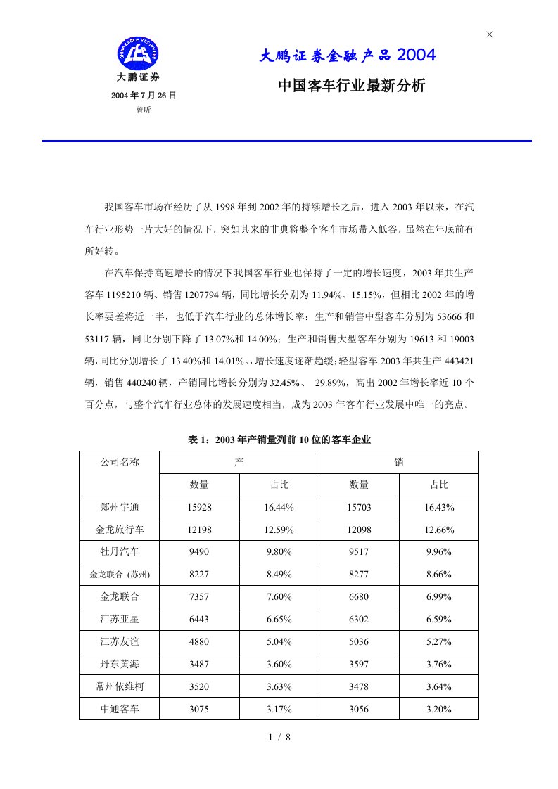 中国客车行业最新分析