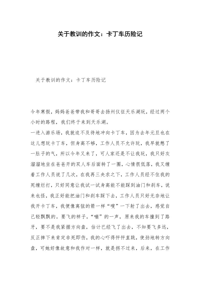 关于教训的作文：卡丁车历险记