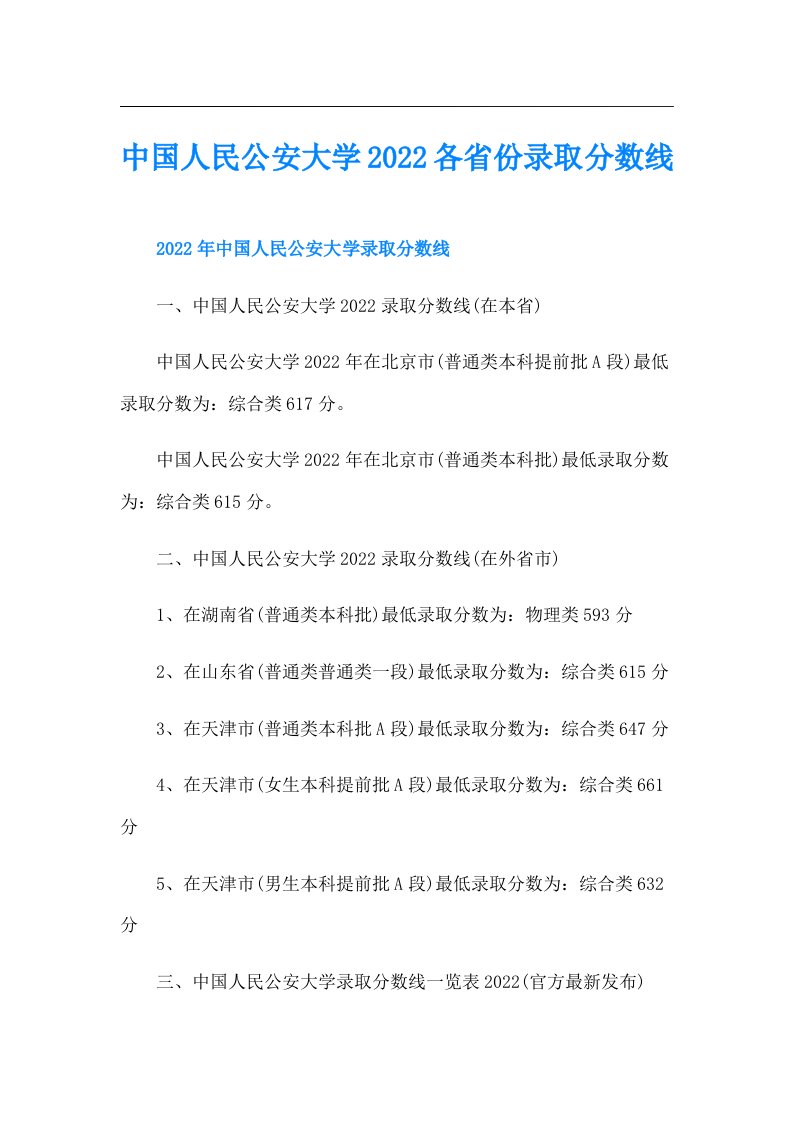 中国人民公安大学各省份录取分数线