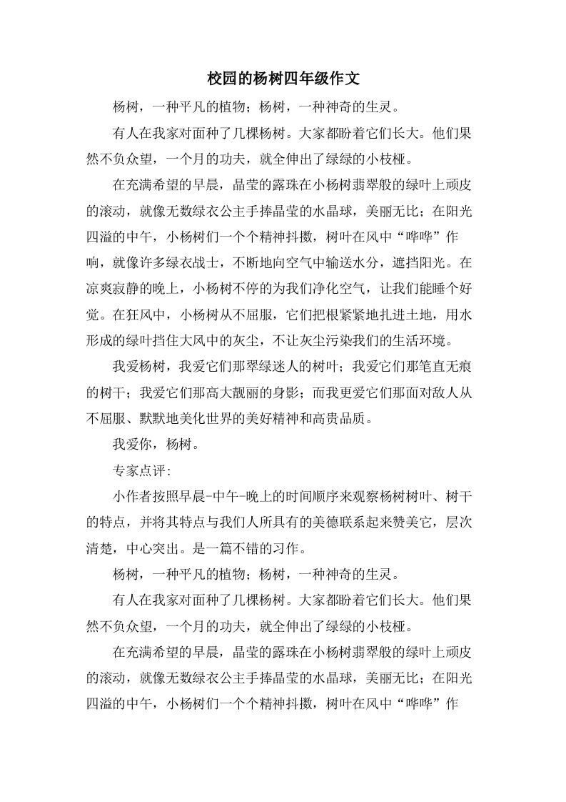 校园的杨树四年级作文