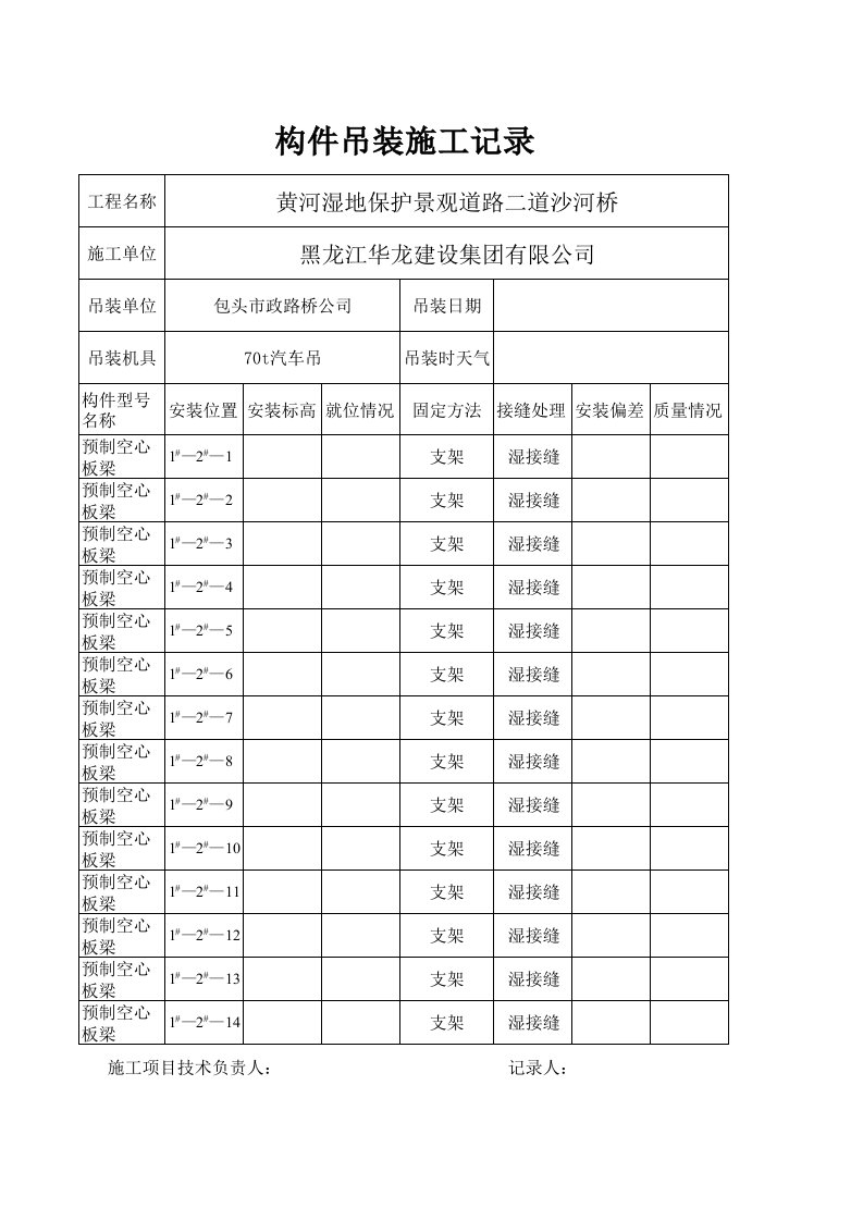 吊装记录表