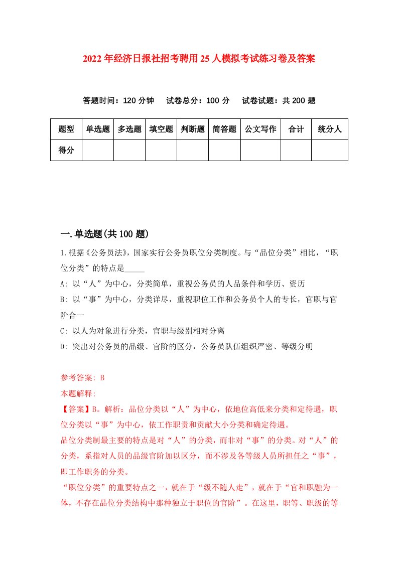 2022年经济日报社招考聘用25人模拟考试练习卷及答案第4卷