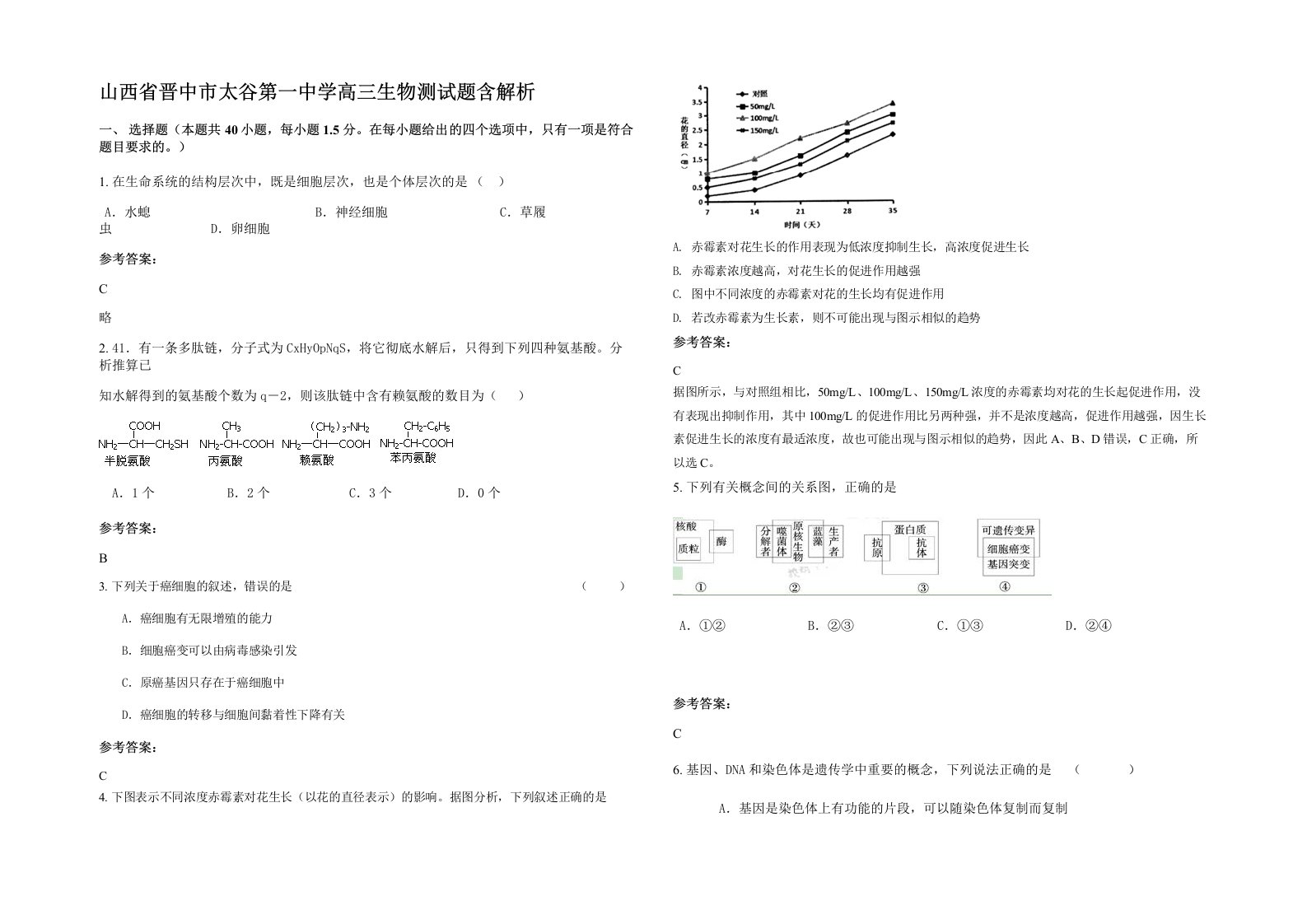 山西省晋中市太谷第一中学高三生物测试题含解析