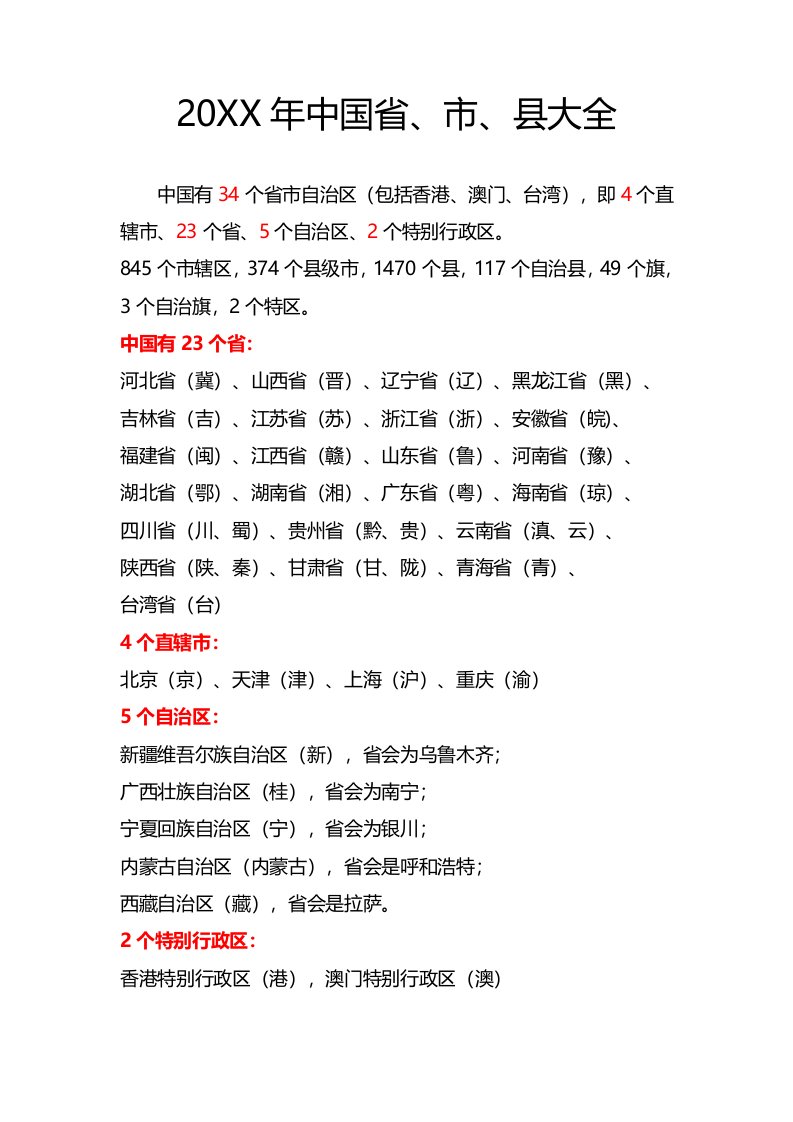 行政总务-最新行政省市划分汇总