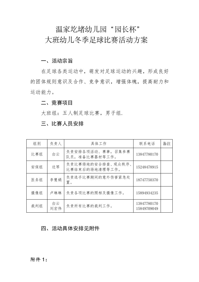 温家圪堵幼儿园“园长杯”大班幼儿冬季足球比赛活动方案