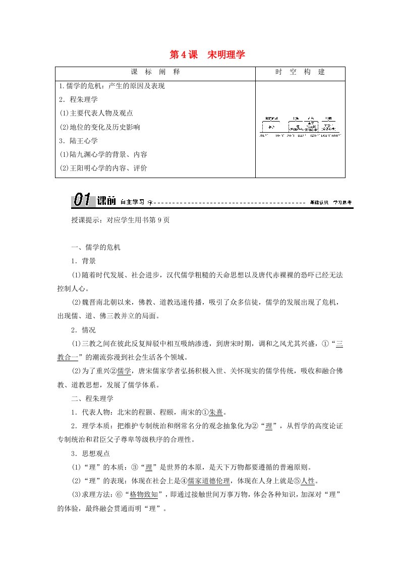 2020_2021学年高中历史第一单元中国古代的思想与科技第4课宋明理学学案含解析岳麓版必修3