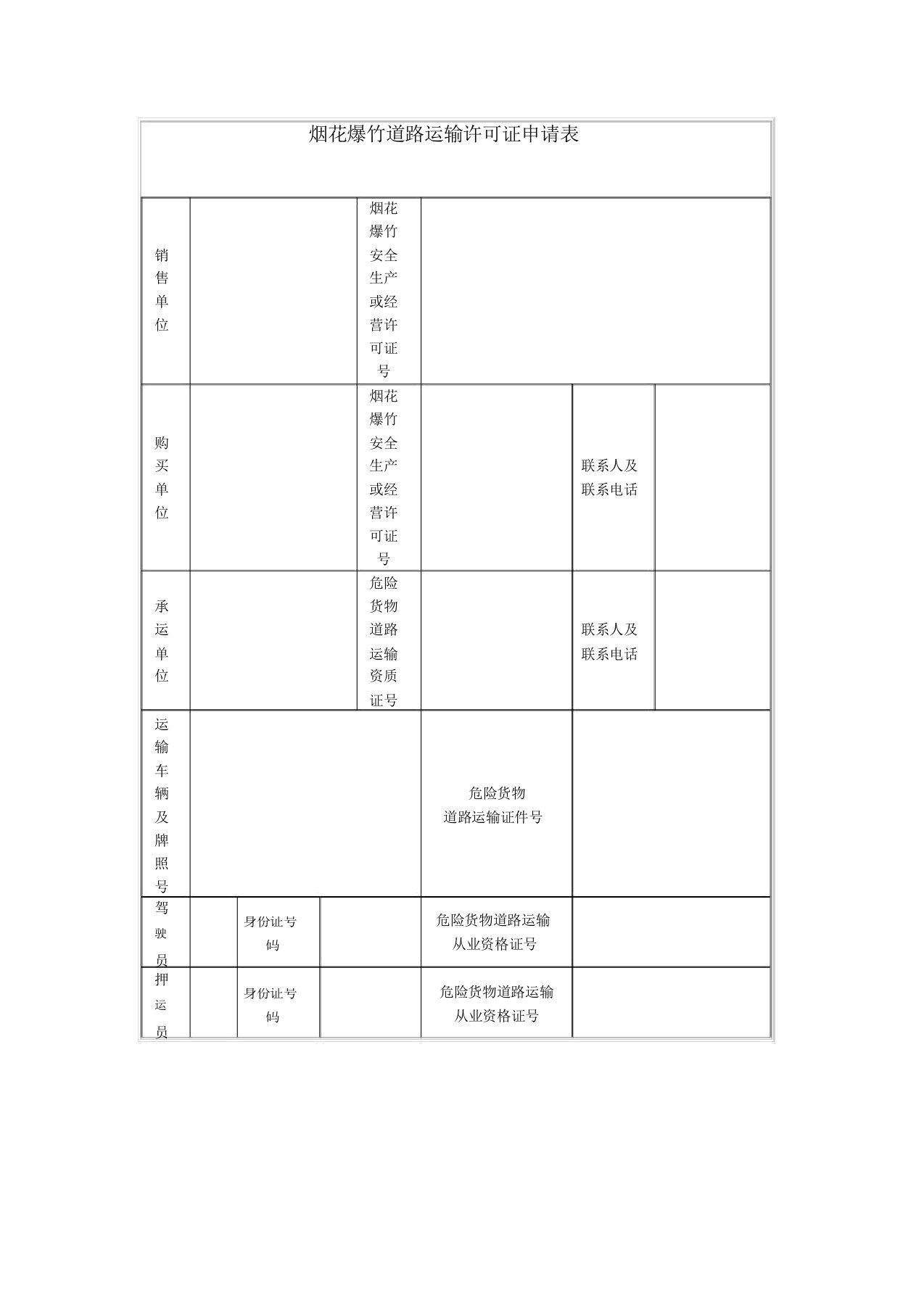 烟花爆竹道路运输许可证申请表
