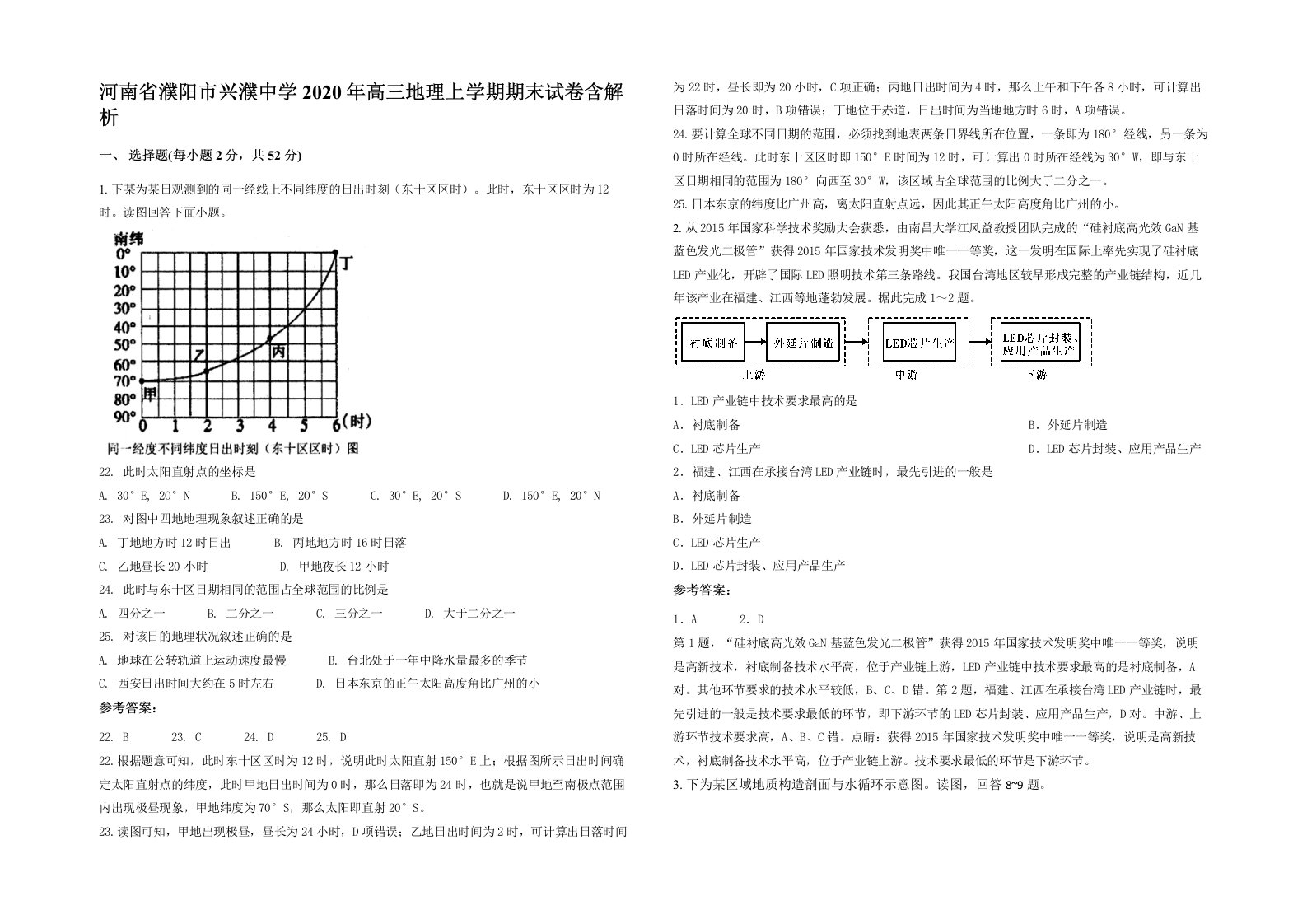 河南省濮阳市兴濮中学2020年高三地理上学期期末试卷含解析