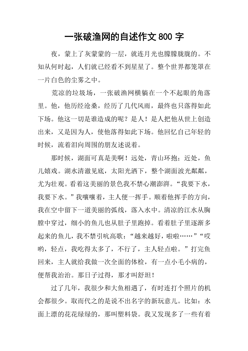 一张破渔网的自述作文800字