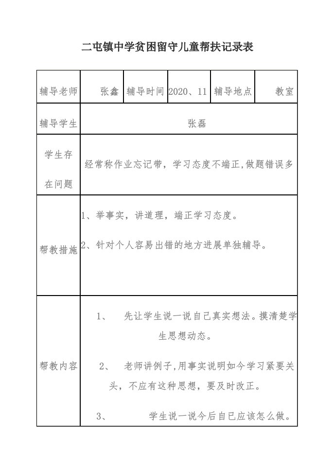 留守儿童帮扶记录表(2)