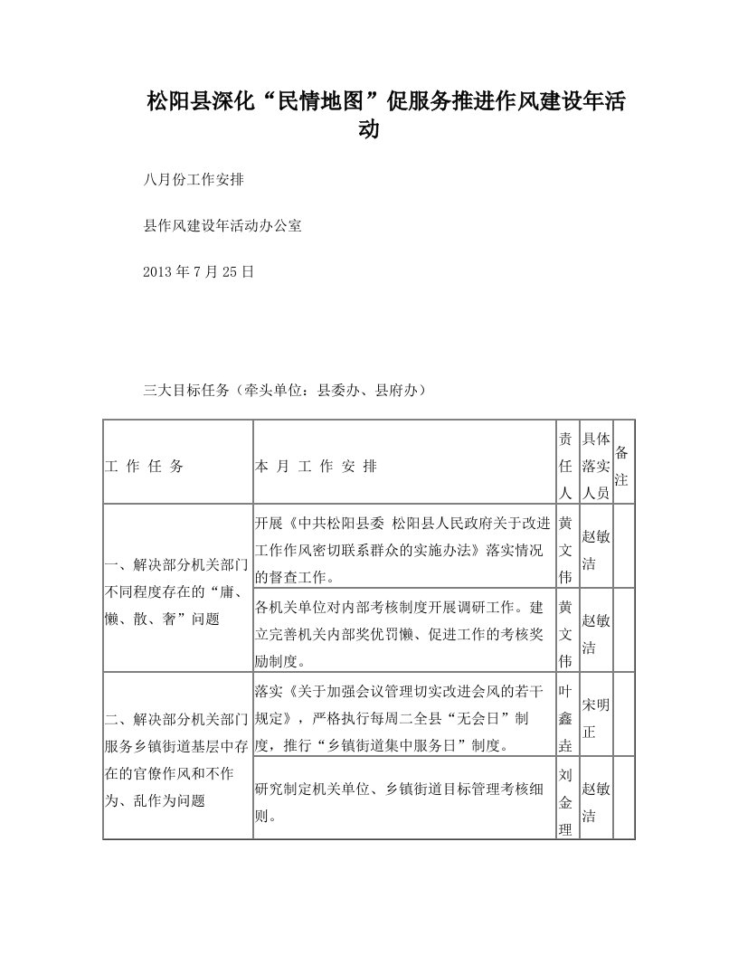 松阳县深化“民情地图”促服务推进作风建设年活动目标任务