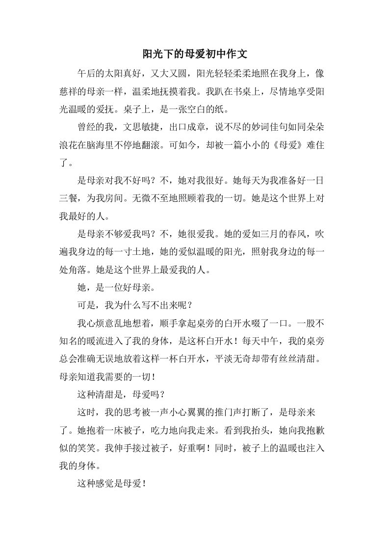 阳光下的母爱初中作文