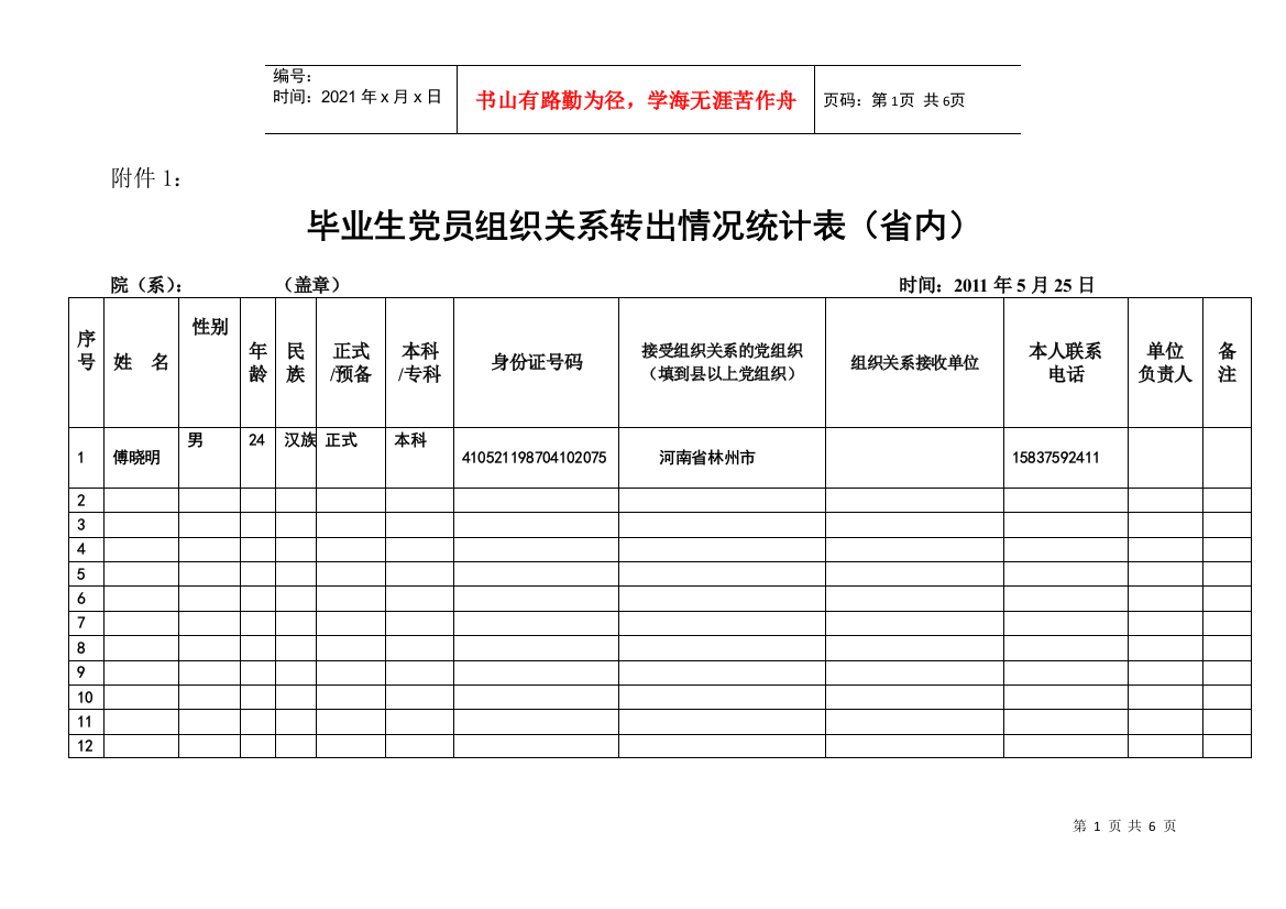 毕业生党员组织关系转出情况统计表(省内)docdeflate