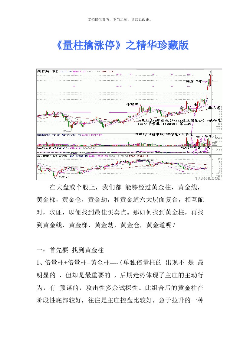 《量柱擒涨停》之精华珍藏版----包含擒涨停选股软件公式要点