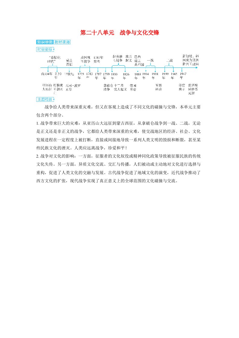 备考2024届高考历史一轮复习单元知识导图第二十八单元战争与文化交锋