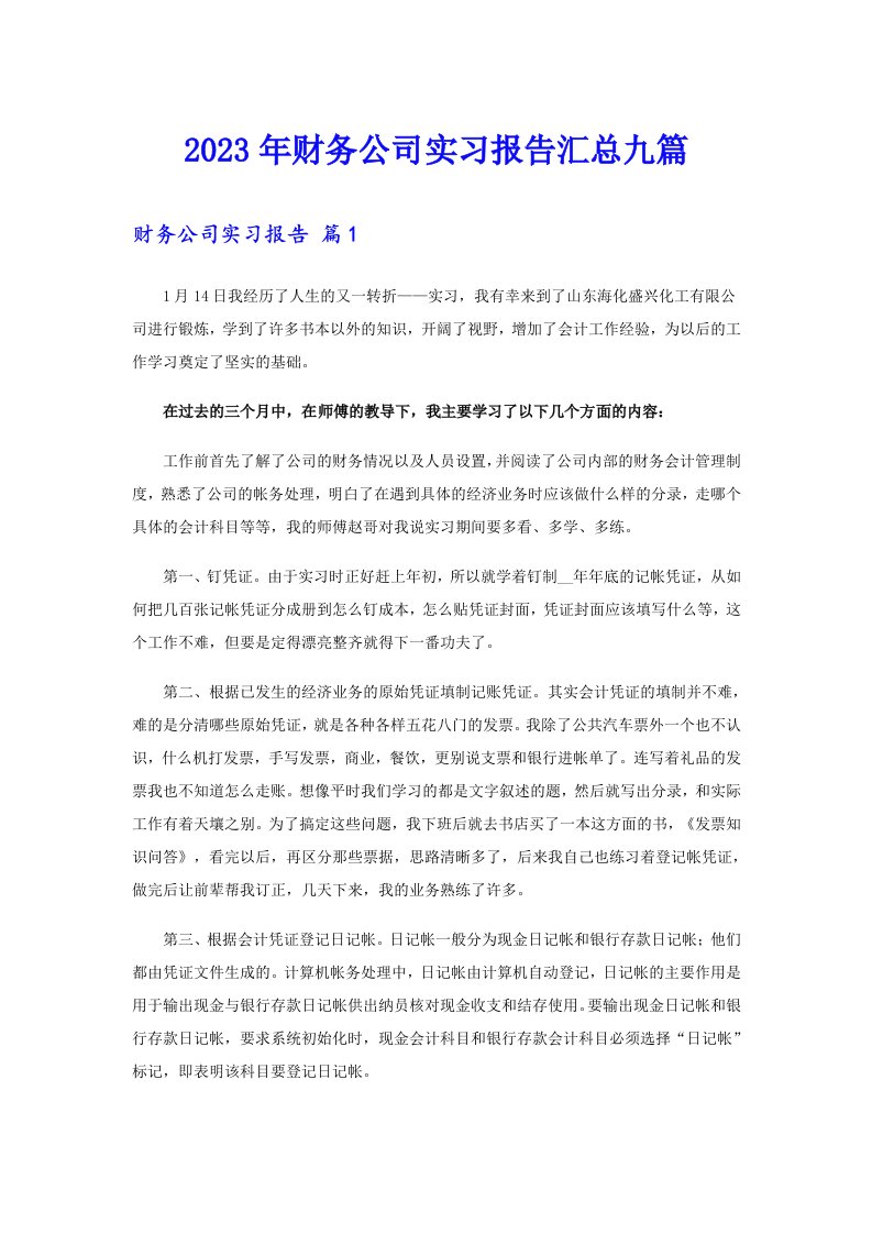 2023年财务公司实习报告汇总九篇