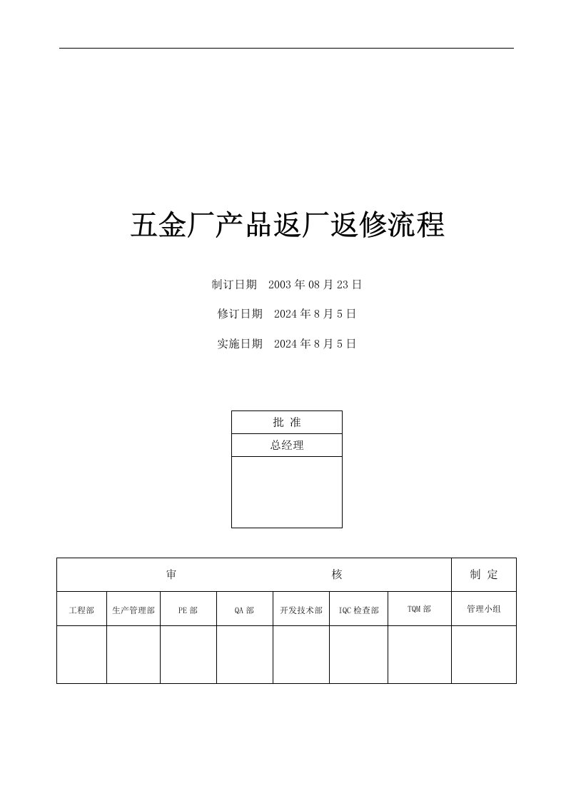 五金厂产品返厂返修流程