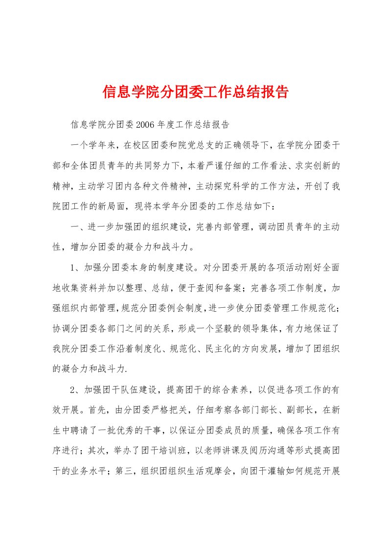 信息学院分团委工作总结报告