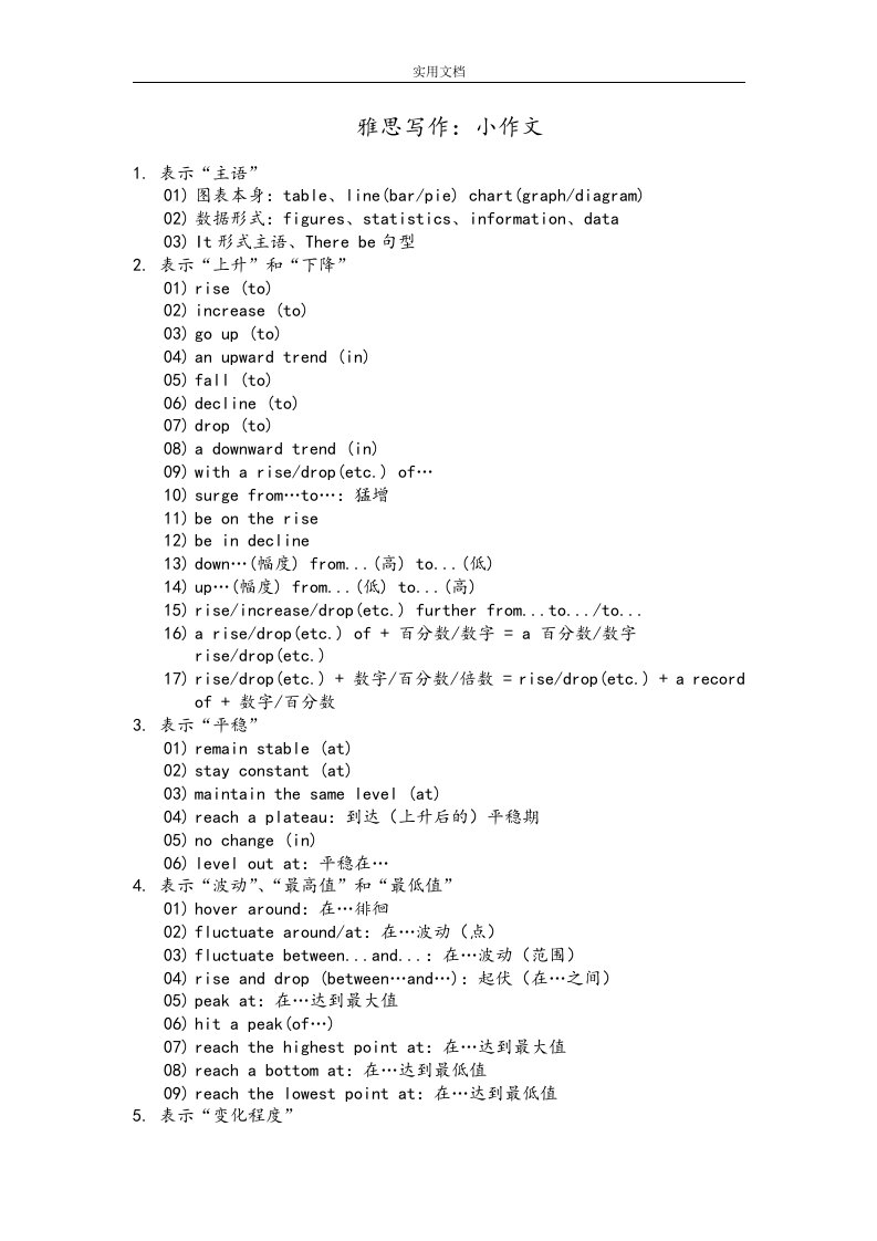 雅思写作小作文句型