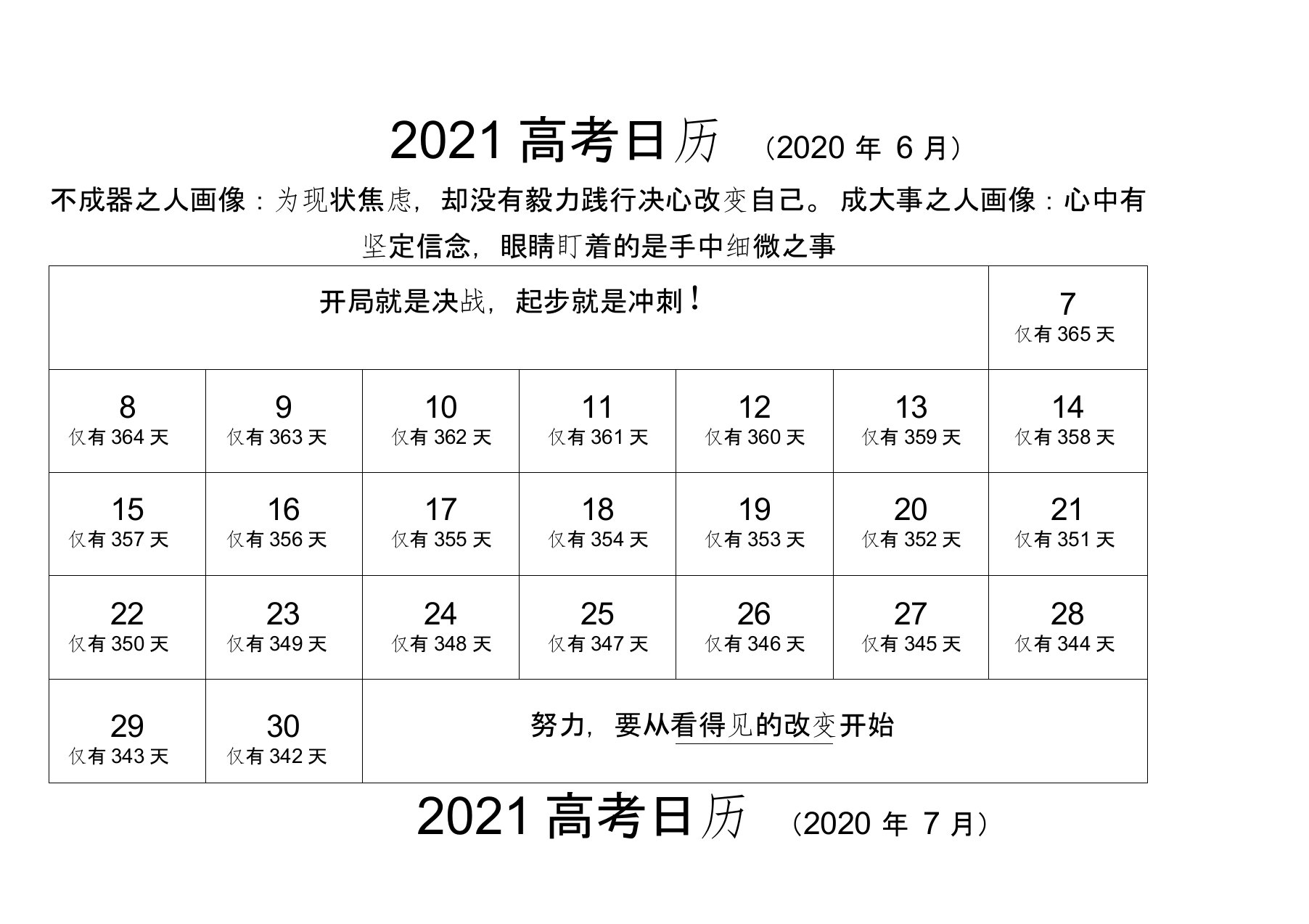 最新、最全2021高考倒计时日历(可编辑、可打印)