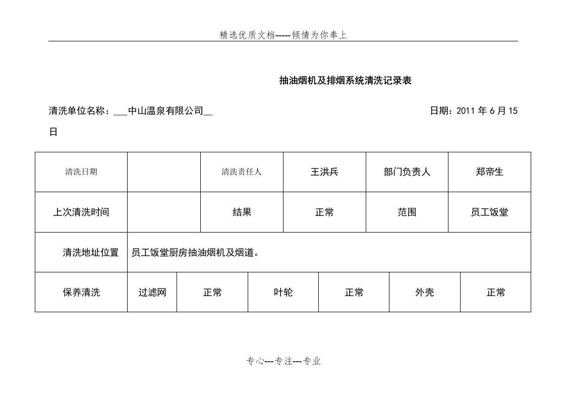 抽油烟机清洗记录表(共2页)