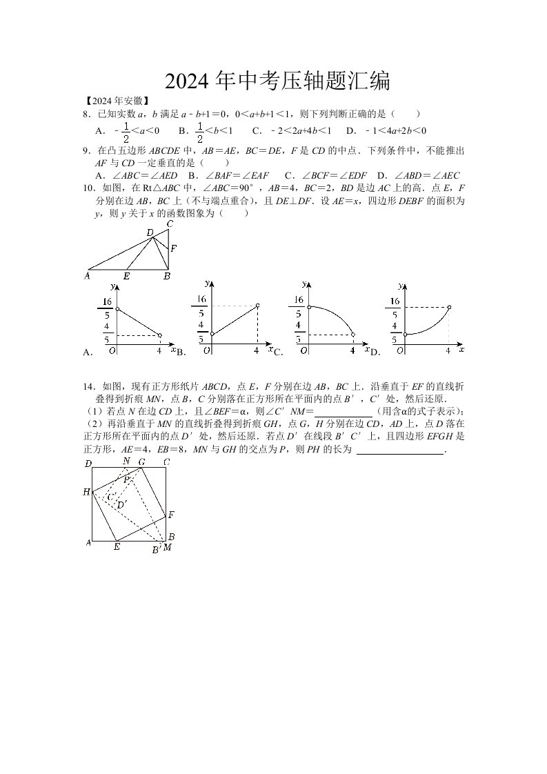 2024年中考压轴题汇编1（6.21）