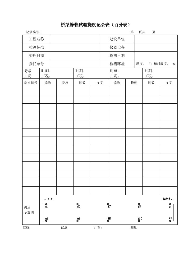 桥梁检测挠度记录表格