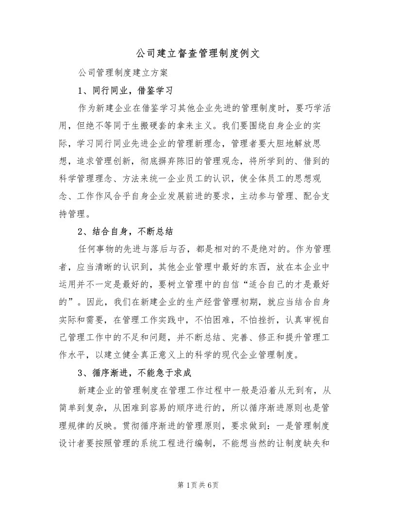 公司建立督查管理制度例文（2篇）