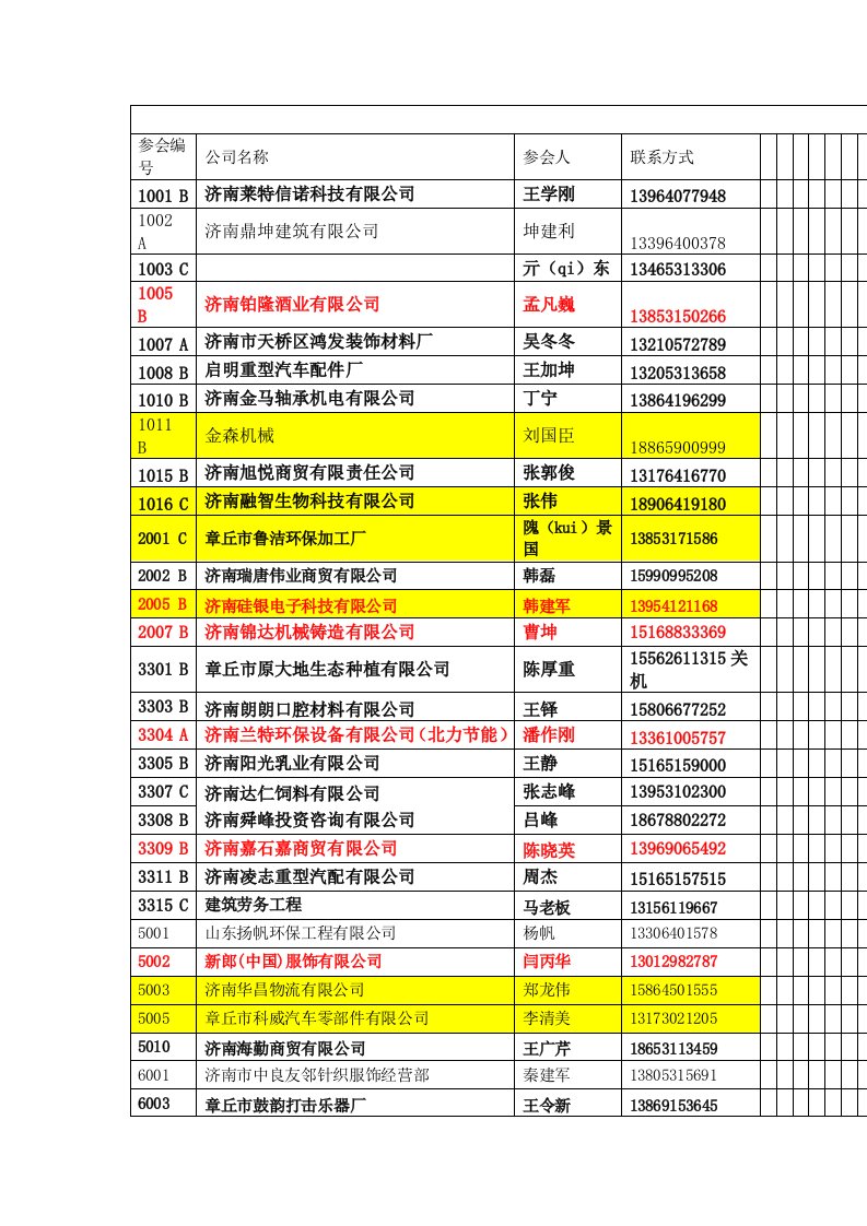 济南签到表全国企业老板法人总经理董事长