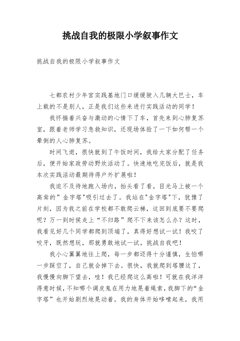 挑战自我的极限小学叙事作文