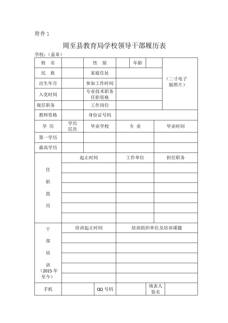 周至县教育局学校领导干部履历表