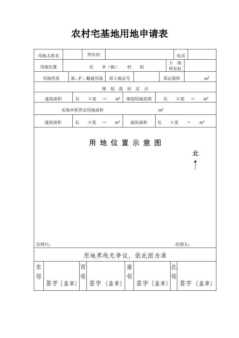 农村宅基地用地申请表