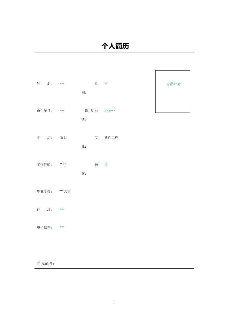 信息技术主管简历表格模板