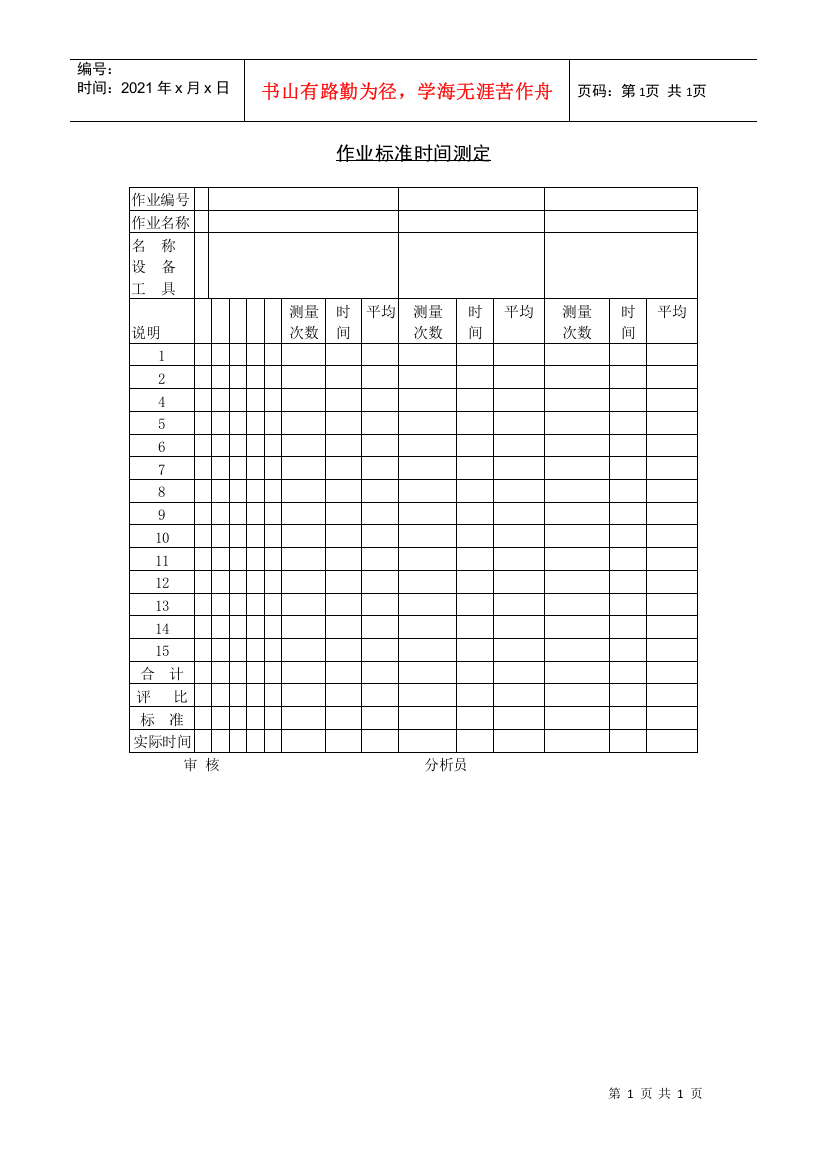 作业标准时间测定