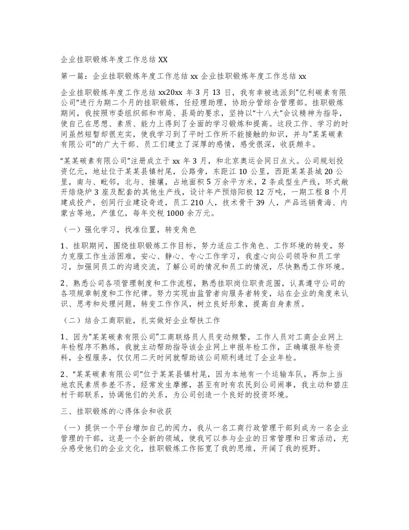 企业挂职锻炼年度工作总结