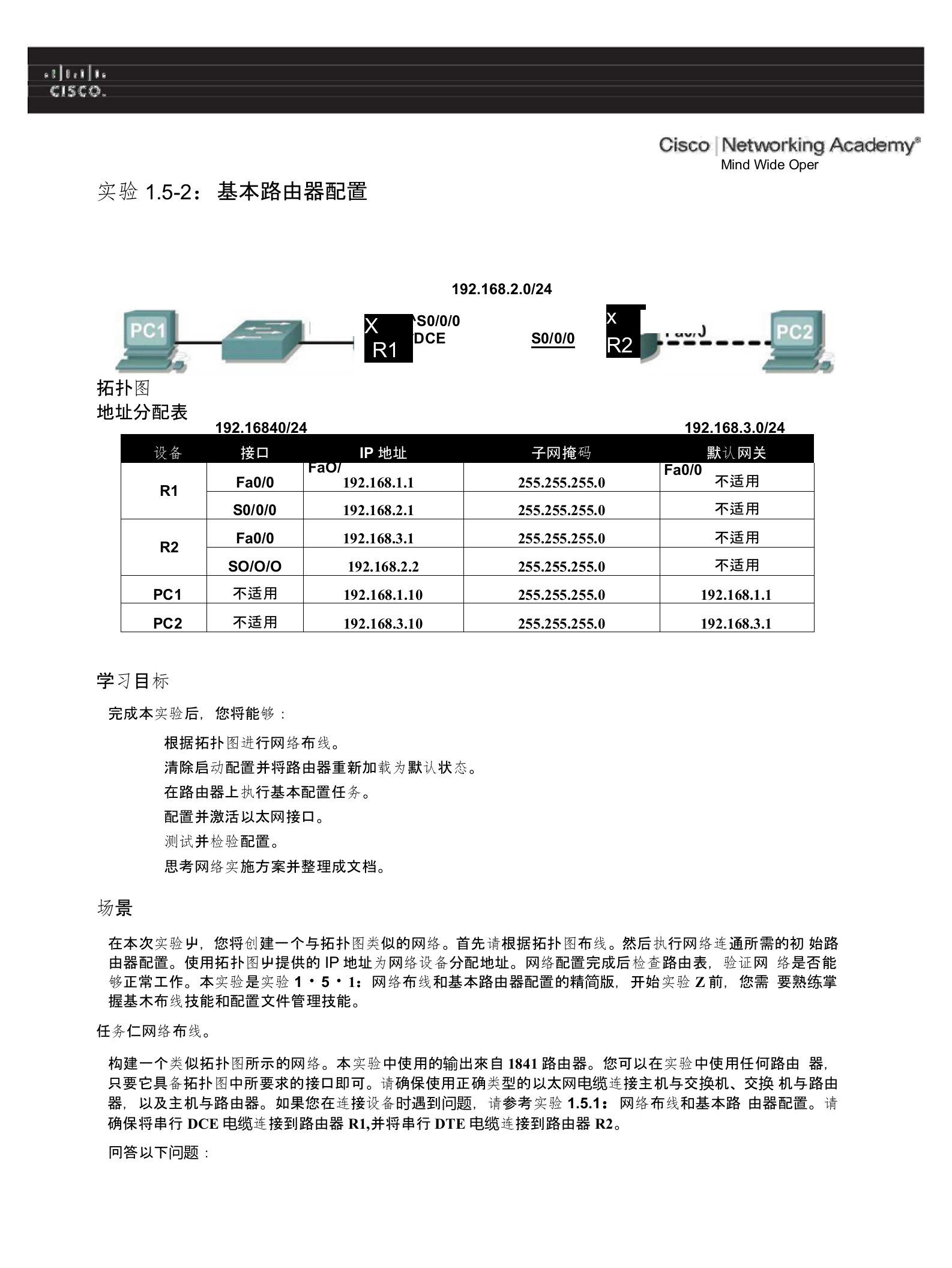 作业1：路由器基本配置